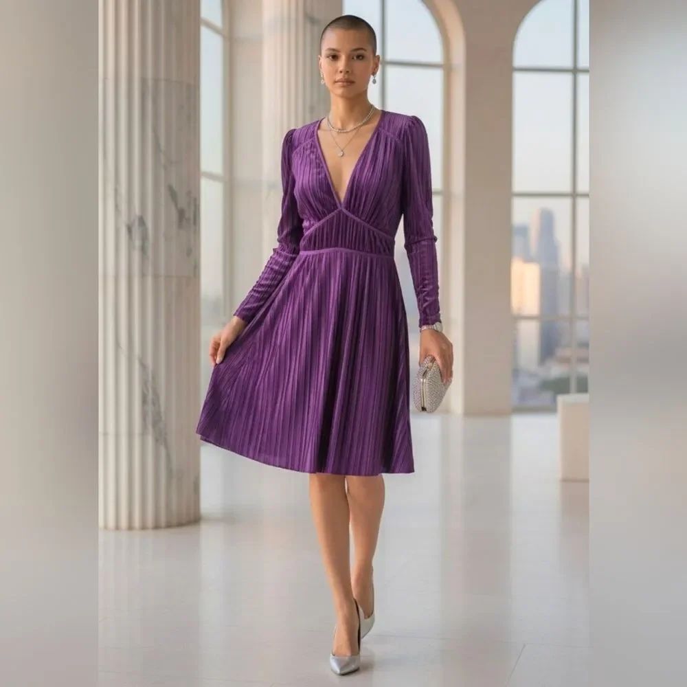 Never Worn. Zara Vibrant Purple Long Sleeve Dress